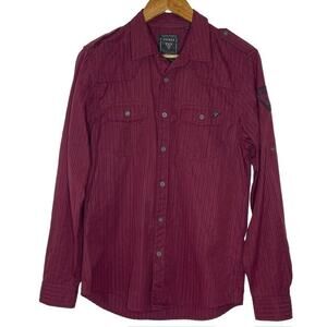 Guess Lined Metal 90s Y2K Button Up Front Pocket Long Sleeve Shirt Size S Men's